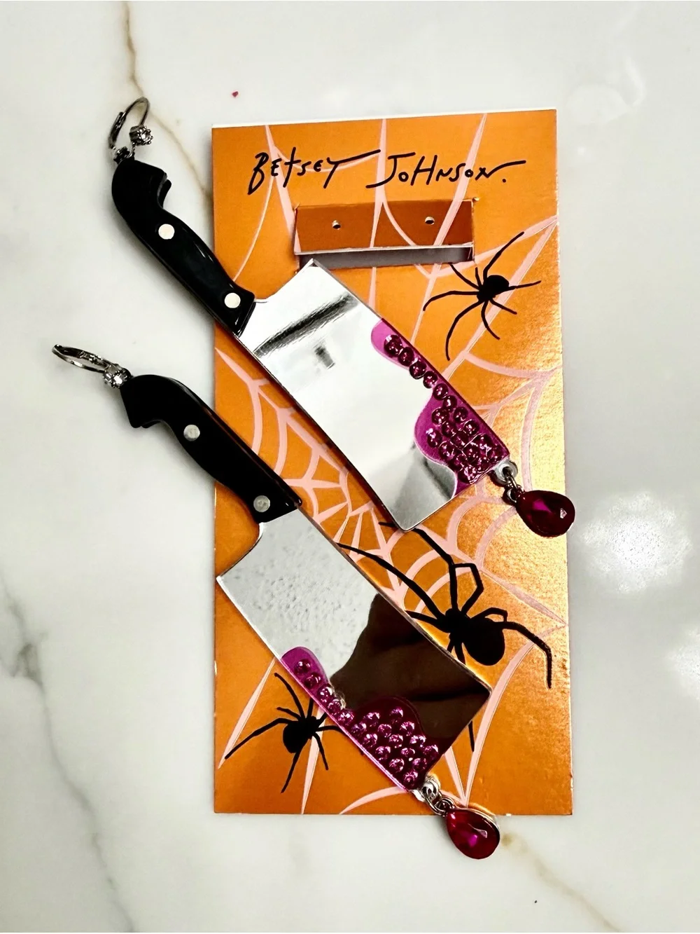 Betsey Johnson  Cleaver Drop Earrings Betsey put tiny crystal as signature.